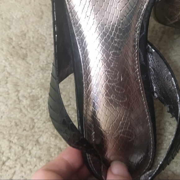 Sam Edelman Erica Flats Peep Toe Snakeskin Embossed Leather Slingback Black - Picture 9 of 13